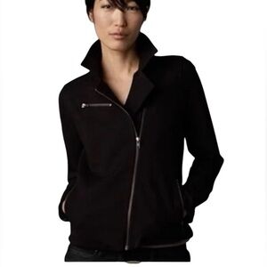 Eileen Fisher Asymmetric Edgy Moto Jacket Black Soft Ponte Zippers Womens Medium